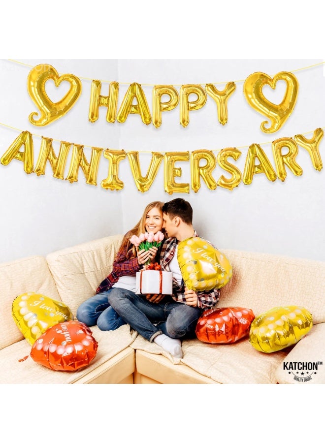 KATCHON Gold Happy Anniversary Balloons Letters - 18 Inch, Heart Balloons Foil | Gold Happy Anniversary Banner for happy anniversary Decorations - Image 5